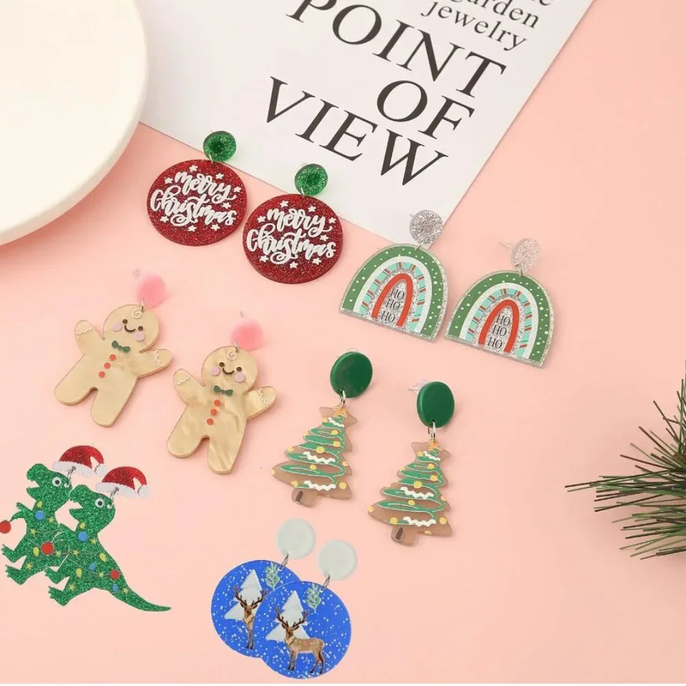 Ho Ho Ho Christmas Acrylic Dangle Earrings NEW